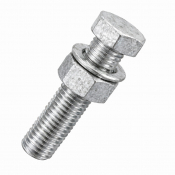 M16x45 Hex Setscrew & Nut & Washer DIN 933 Hot Dipped Galvanised Gr.8.8 Pack 100