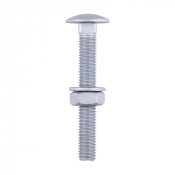 M10x75 Carriage Bolt, Nut & Washers DIN 603 Silver Pack 10