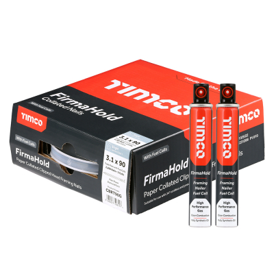 3.1x90 Collated Clipped Angled Plain Nail Bright Mild Steel & 2CFC Fuel Cells FirmaHold Pack 2200