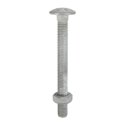 M12x200 Carriage Bolt & Nut DIN 603 Hot Dipped Galvanised Gr.4.8 Pack 10
