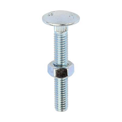 M6x40 Carriage Bolt & Nut DIN 603 Zinc Plated Gr.4.8 Pack 200
