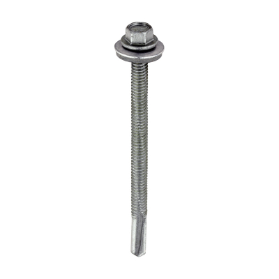 5.5x80 Hex Metal to Heavy Section Steel S/D Exterior Screw/Washer Steel Silver/Pack 100
