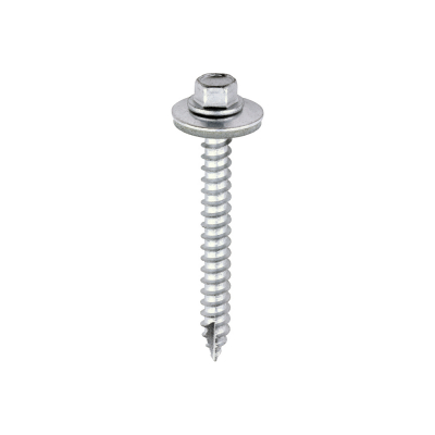 6.3x60 Hex Metal to Timber Slash Point Exterior Screw and 19mm Washer Steel/Silver Pack 100