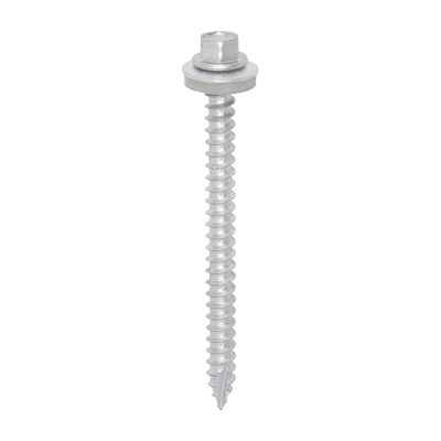 6.3x80 Hex Metal to Timber Slash Point Exterior Screw/Washer Steel/Silver Pack 100