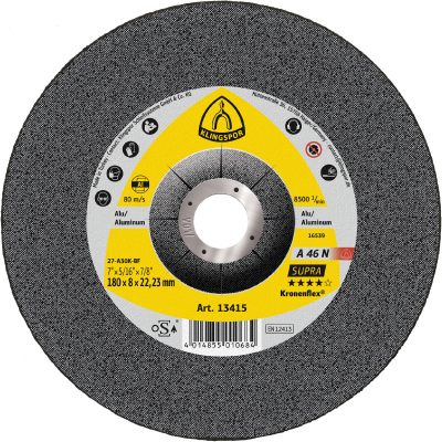 125x6x22.23 Aluminium Depressed Centre Grinding Disc A46N SUPRA Klingspor Pack 10