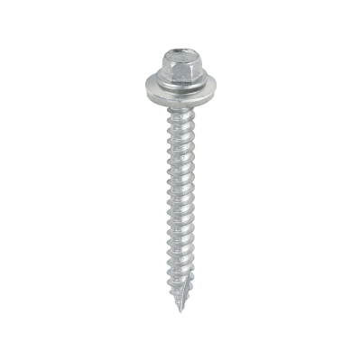 6.3x60 Hex Metal to Timber Slash Point Exterior Screw and 16mm Washer Steel/Silver Pack 100