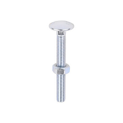 M6x50 Carriage Bolt & Nut DIN 603 Zinc Plated Gr.4.8 Pack 200