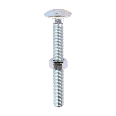 M12x110 Carriage Bolt & Nut DIN 603 Zinc Plated Gr.4.8 Pack 25