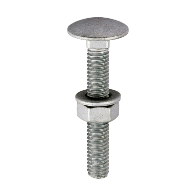 M6x40 Carriage Bolt, Nut & Washers DIN 603 Silver Pack 10