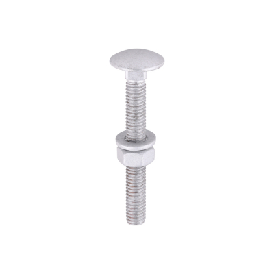 M6x50 Carriage Bolt, Nut & Washers DIN 603 Silver Pack 10