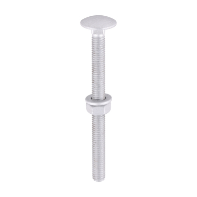 M6x75 Carriage Bolt, Nut & Washers DIN 603 Silver Pack 10