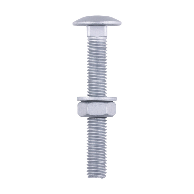 M10x75 Carriage Bolt, Nut & Washers DIN 603 Silver Pack 10