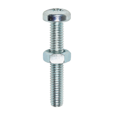 M6x16 Pozi Pan Screw & Nut DIN 7985 Zinc Plated Pack 15