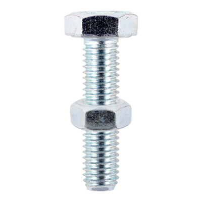 M6x30 Hex Setscrew & Nut DIN 933 Zinc Plated Gr.8.8 Pack 4