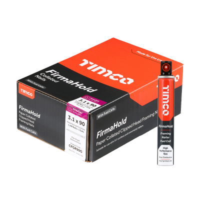3.1x90 Collated Clipped Angled Plain Nail FirmaGalvanised+ & 1CFC Fuel Cells FirmaHold Pack 1100