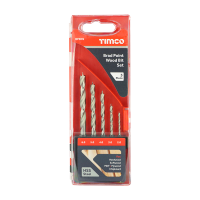 2-6mm HSS Brad Point Wood Bit Set Pack 5