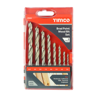 3-10mm HSS Brad Point Wood Bit Set Pack 8