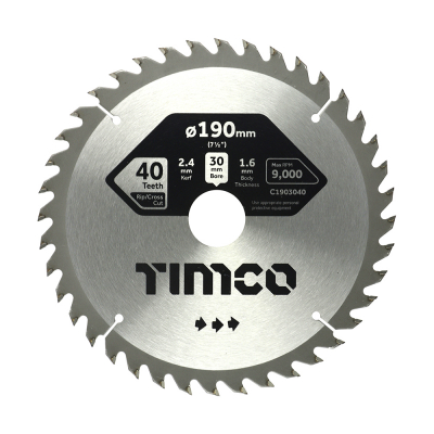 190x30x40T Circular Saw Blade Wood/Board Timco