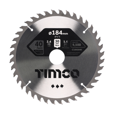 184x30x40T Circular Saw Blade Wood/Board Timco