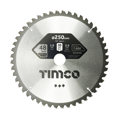 250x30x48T Mitre Saw Blade 0 degrees Medium Cut Timco