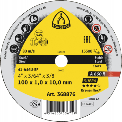76x1.6x10 Metal Slitting Disc A660RSupra Klingspor Pack 40