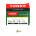 4.0x12 Pozi Countersunk Multi Purpose Screw Zinc & Yellow Plated Timco Classic Range Pack 200