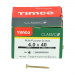 4.0x40 Pozi Pan Multi Purpose Screw Zinc & Yellow Plated Timco Classic Range Pack 200